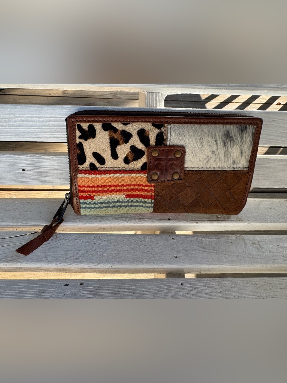 Sts ranchwear Patchwork Leather Haircalf Wallet chaynee mountain kacy 8”x 4”